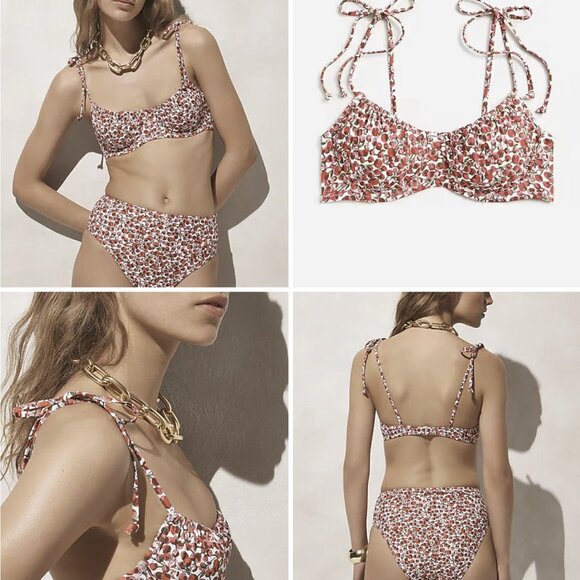 J. Crew Eliza's Red Fabric Floral Bikini Set NWT - Picture 1 of 10